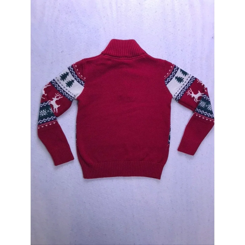 The Children's Place Quarter Zip Sweater Kid S 5/6 Red‎ Fair Isle Holiday
